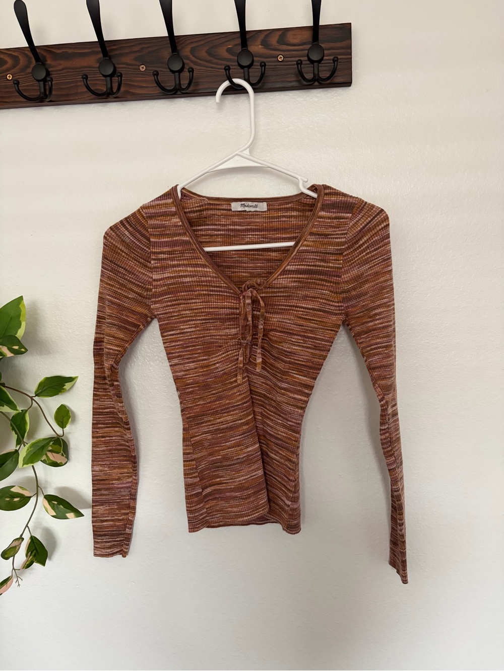 Madewell Multi Ribbed Tie-Front Long Sleeve Top